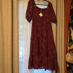 Floral Burgundy Tiered Maxi Dress with Puff Sleeves